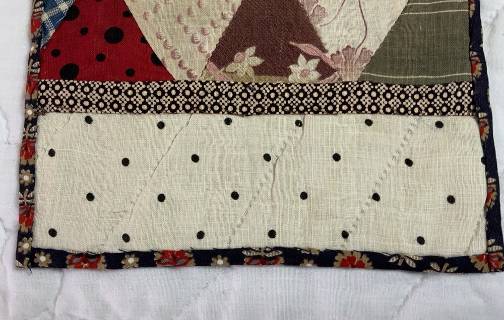 Vintage Patchwork Quilt Table Topper, Rectangle, Triangles, Polka Dots