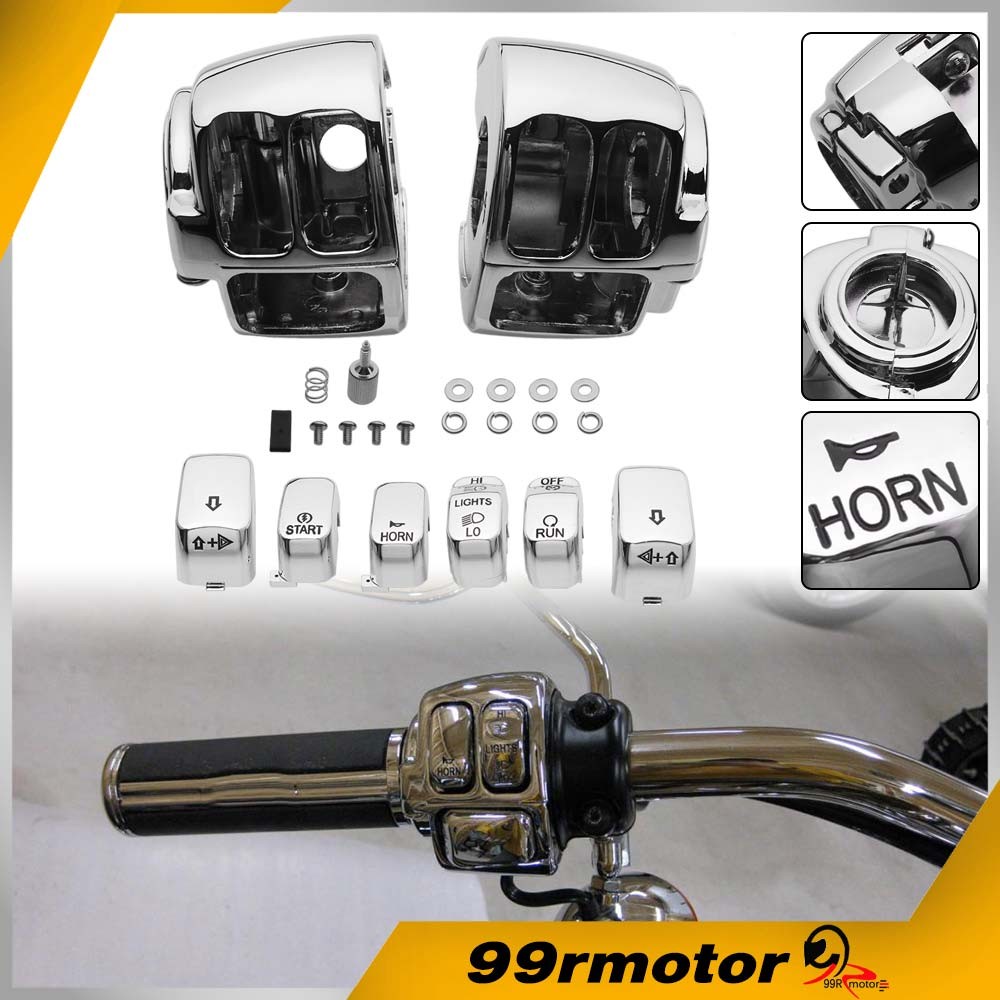 Motorcycle Hand Control Switch Housing Covers w/6pcs Button Cap For Harley Dyna