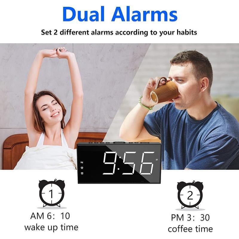 Loud Dual Alarm Clock W/ Large LCD Display USB Charging Dimmable Snooze Function