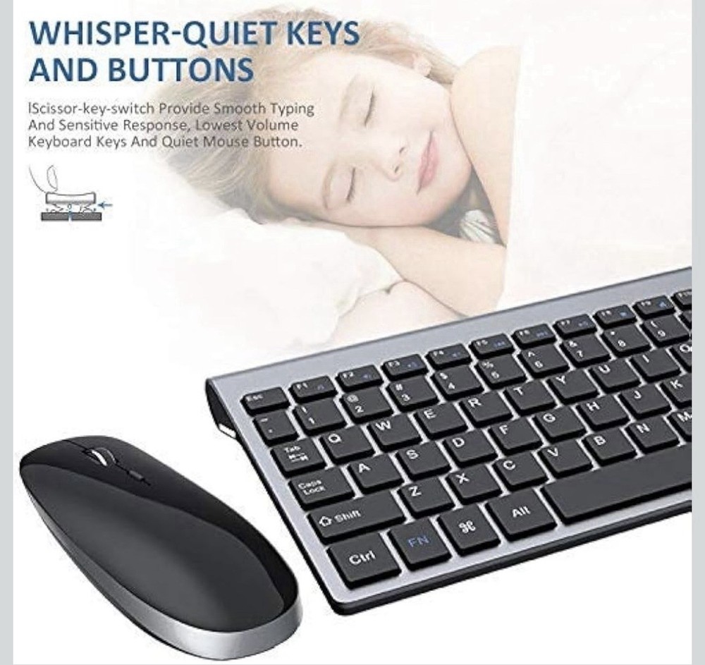 Wireless Silent Keyboard and Mouse Combo For Notebook Laptop Desktop PC 2.4 GHz