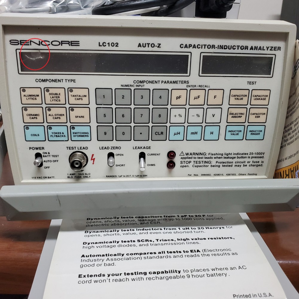 Sencore LC102 Capacitor and Inductor Analyzer working in good order (Read)