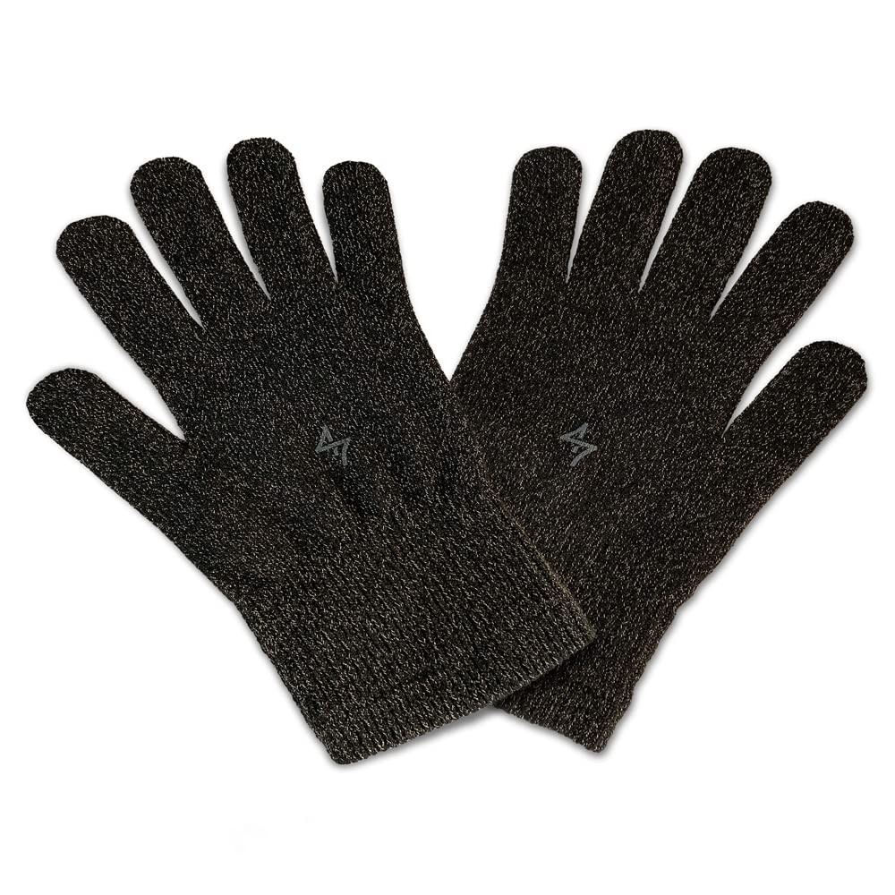 Black Silver Yarn Temperature Regulating Reusable Gloves (Large)