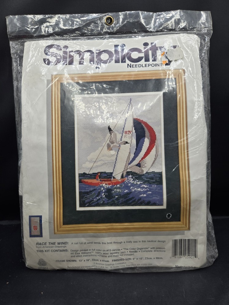 Simplicity Needlepoint Kit #05901 Race The Wind NOS Nautical Vintage 9"x12"