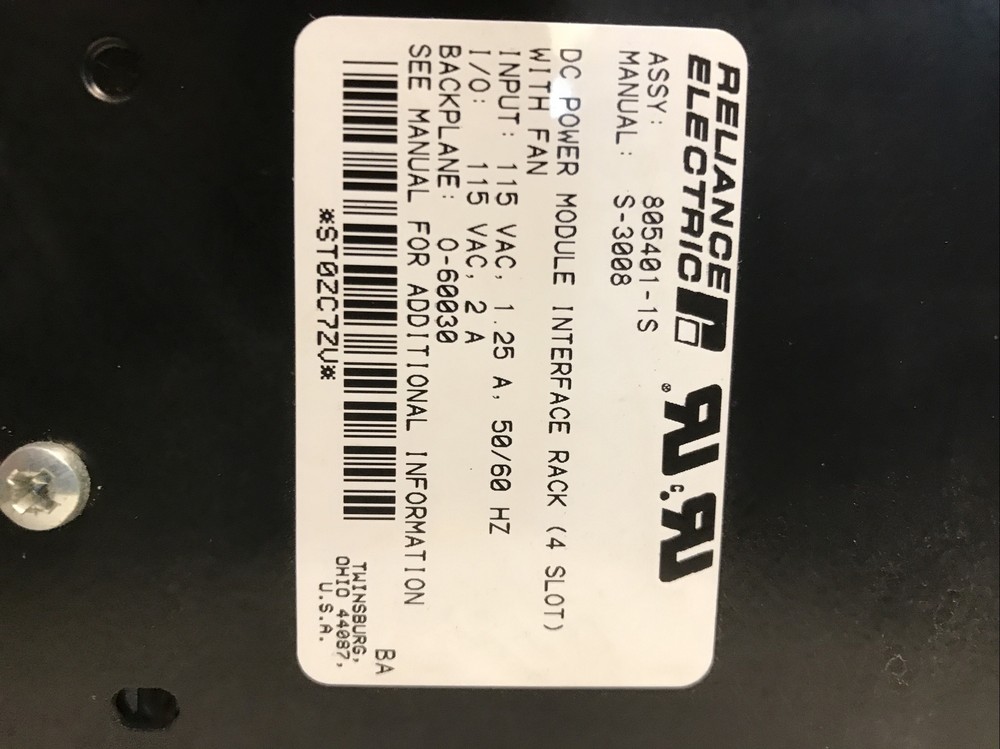 Reliance,805401-1S DC,Power Module Interface Rack 4 Slots with Fan