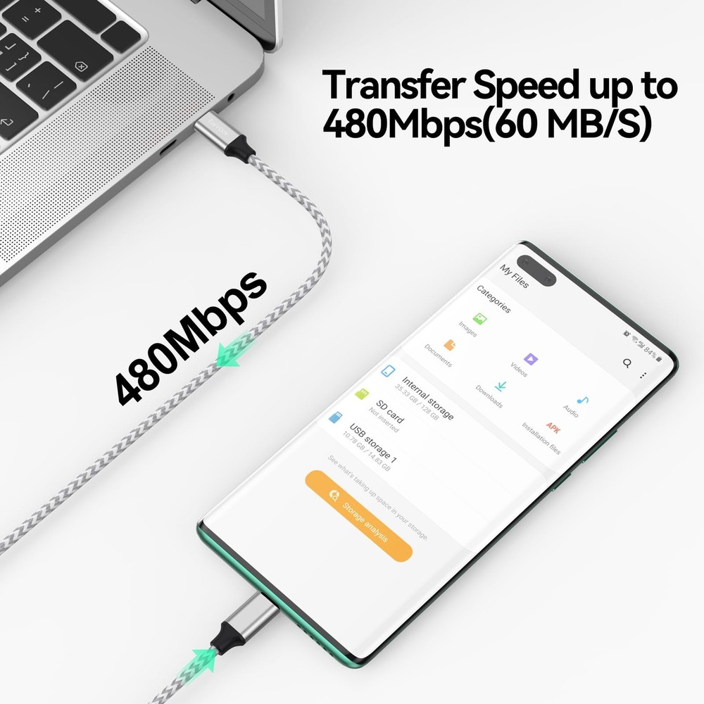 DteeDck USB C to Micro Cable 15 ft, Type C 15 Feet, Silver