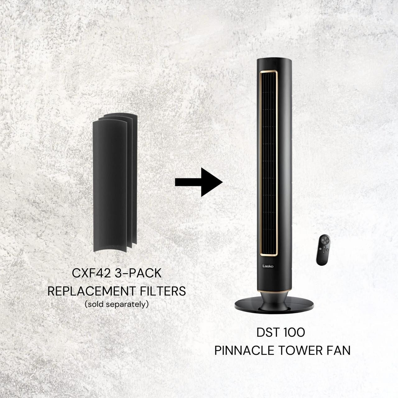 Lasko DST100 Pinnacle 40” Tower Fan 32 ft/s Airflow, Quiet 24dB, 90° Oscillation