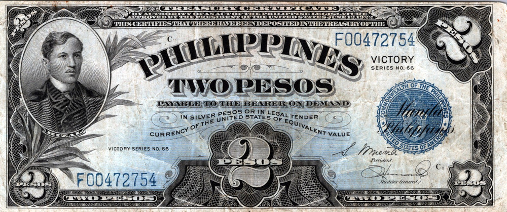 Phillipines 2 Pesos 1944 Pick# 95a FINE