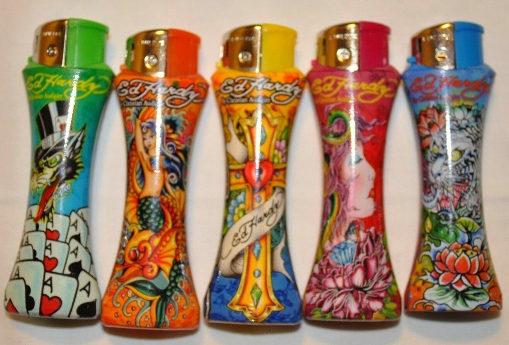 5 PC Ed Hardy Curve Lighters Ed Hardy Tattoo Different Designs Refillable Random