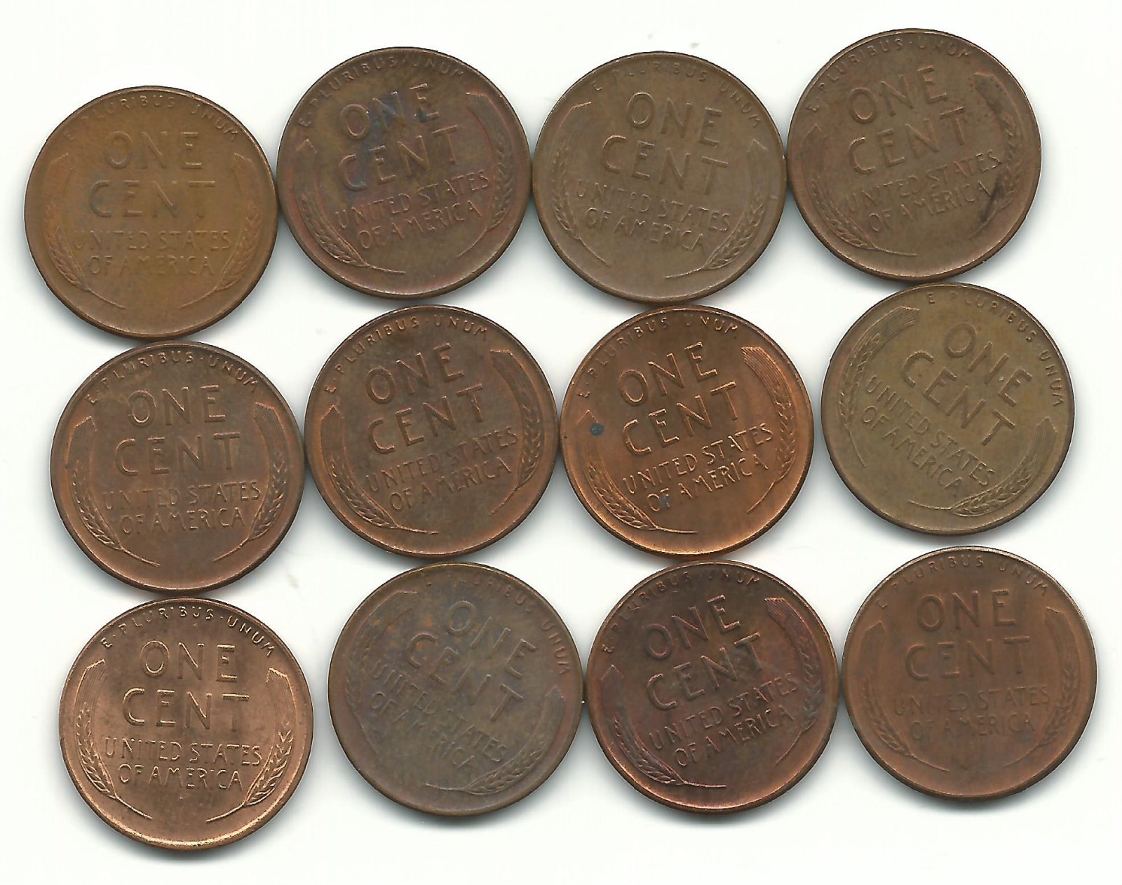 VINTAGE HIGH GRADE LOT 12 1950'S PDS ERA HIGH GRADE LINCOLN CENTS-MAY803