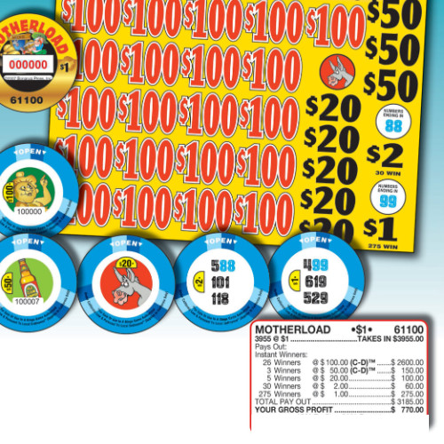 Pull Tab Tickets - Chip - Game - Motherload - 3,955 ct