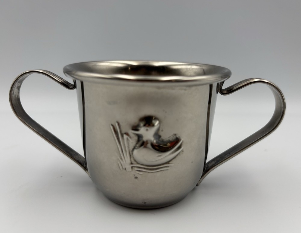 Vintage Silverplate Double Handled Duck Baby Cup Nursery Keepsake Gift Decor