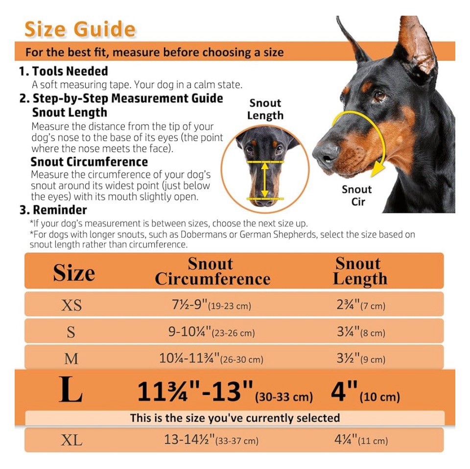 BARKLESS Dog Muzzle Basket Muzzle for Biting Chewing and Scavenging Humane. L