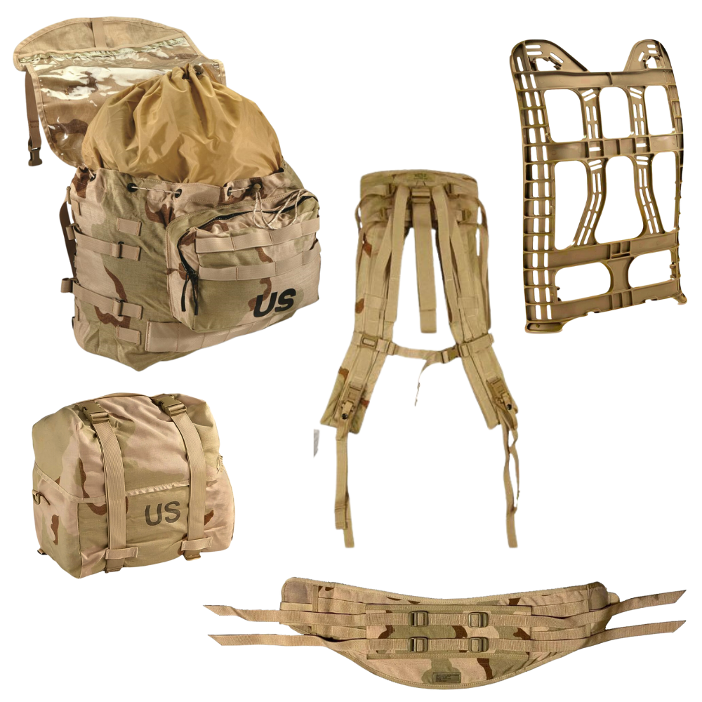 Brand New GI MOLLE II 3-Color Desert 5-Piece Pack System, Gear, Made in USA