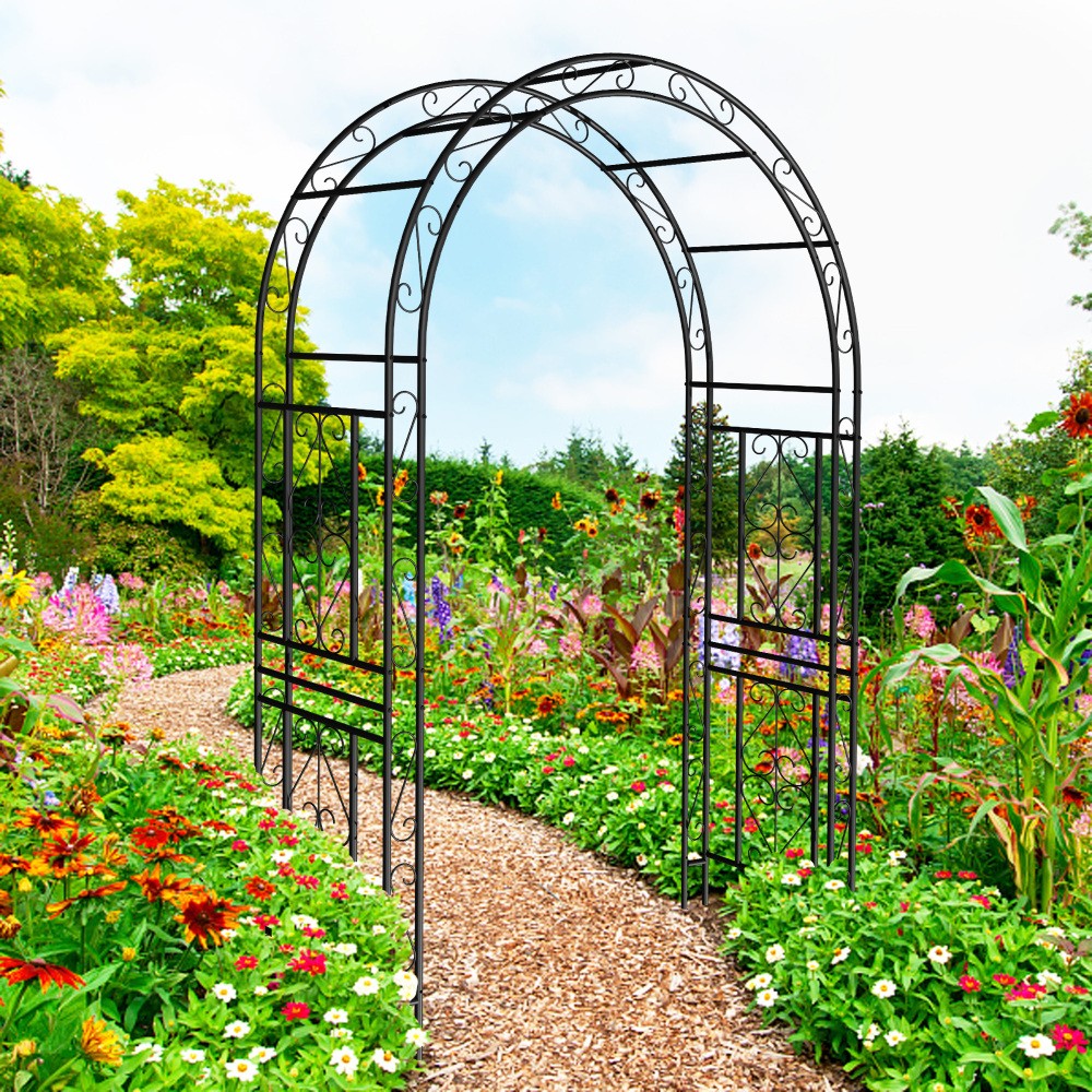 Black Metal Garden Arch 59x17.71x90.55 Inch Climbing Plants Support Rose Trellis