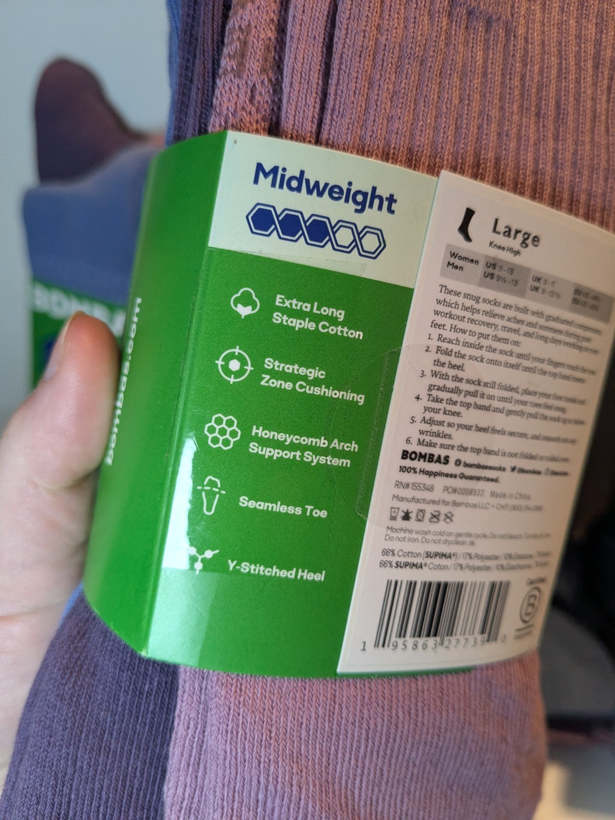 (1) Bombas 3 Pack Large Knee High Compression Socks 15-20mmHg Blue Purple Pink