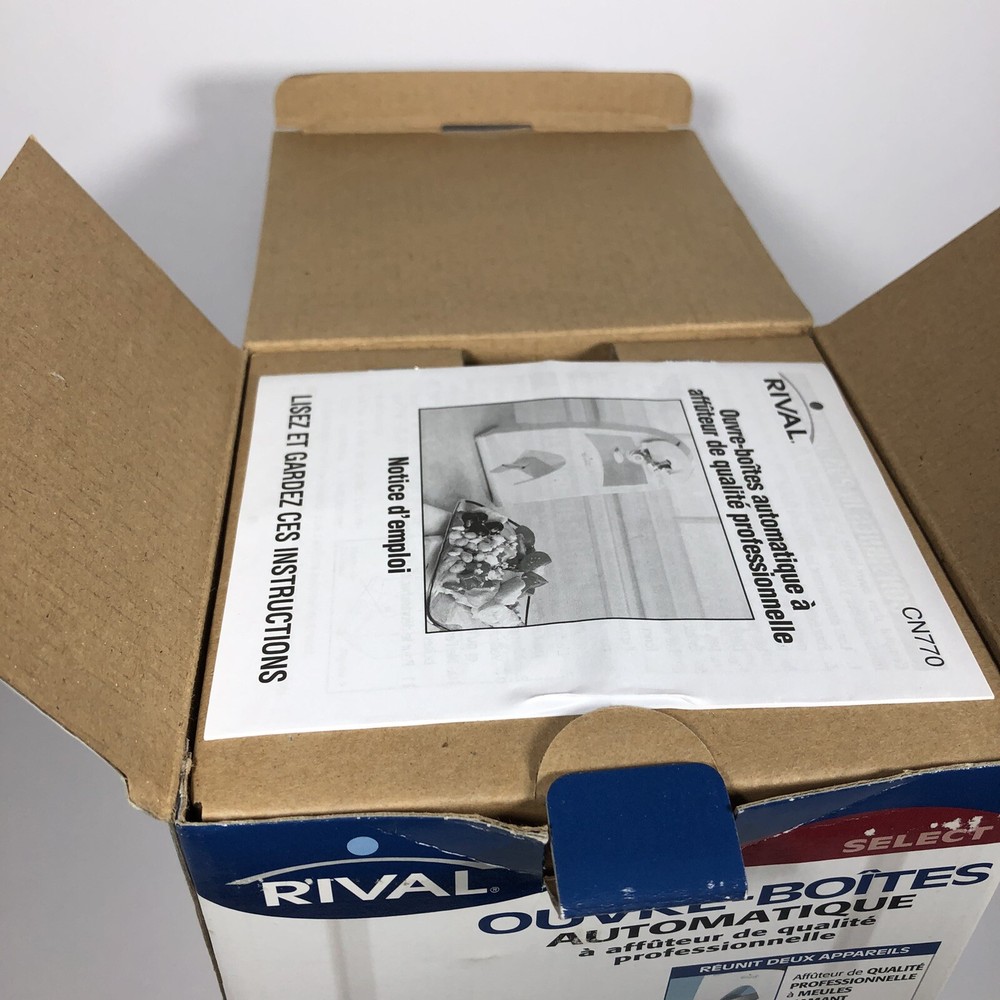Rival Automatic Can Opener With Knife Sharpener Model CN770 New Open Box White