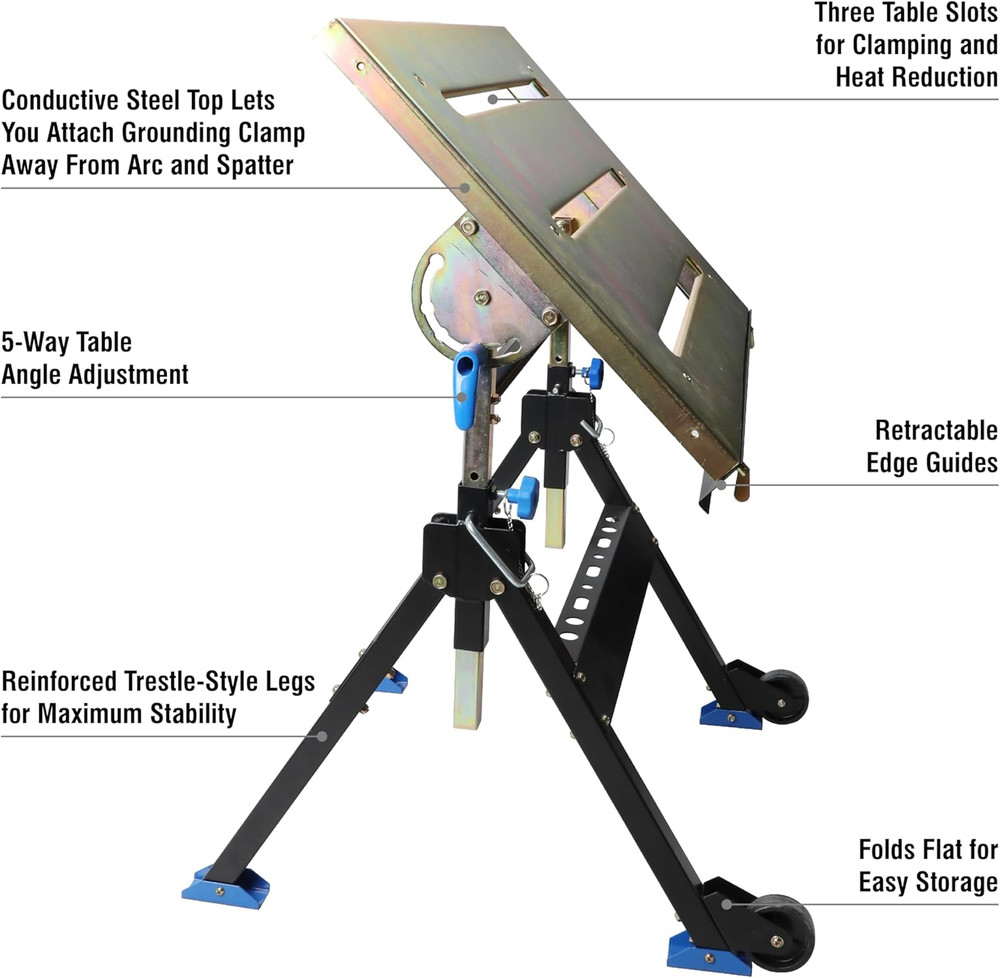Adjustable Welding Table with Wheels Portable Steel Stand Workbench 30 In. X 20