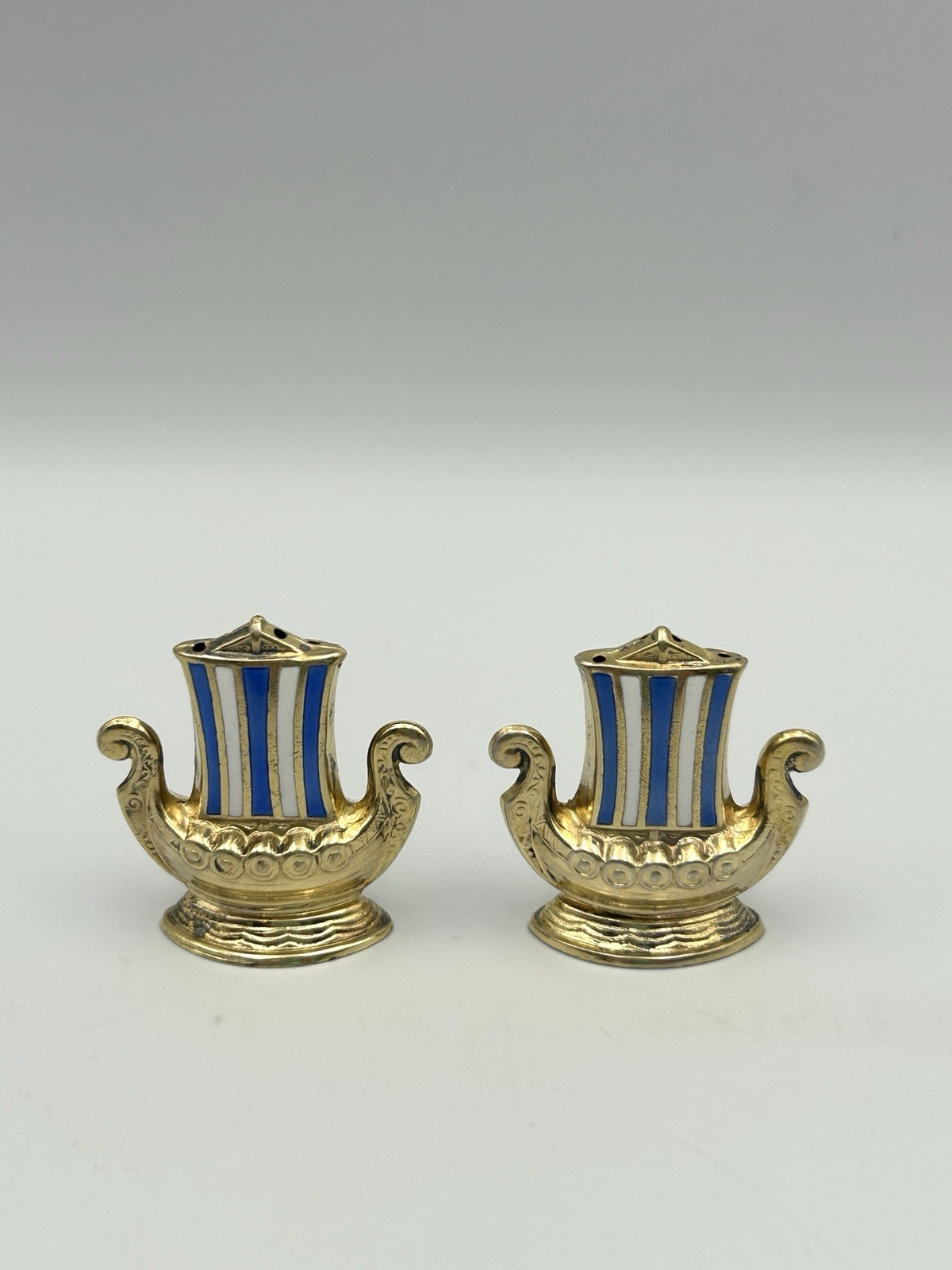 Antique Sterling Silver 925 Viking Ship Salt & Pepper Shakers Norway Holmsen