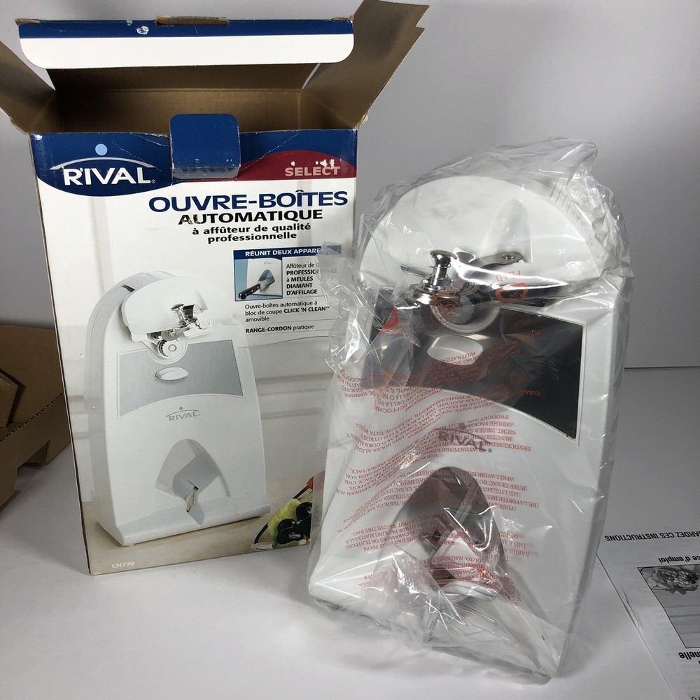 Rival Automatic Can Opener With Knife Sharpener Model CN770 New Open Box White