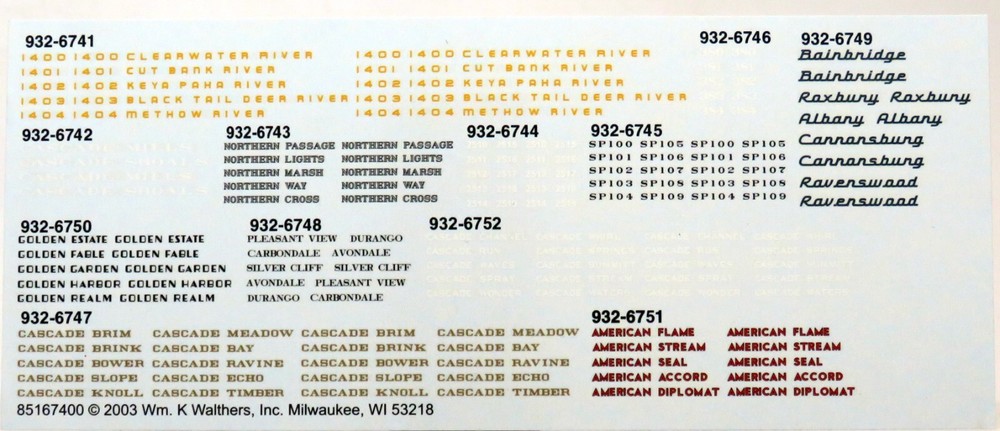Decals for HO Walthers Pullman-Standard 10-5 Sleeper Car Various Roadnames
