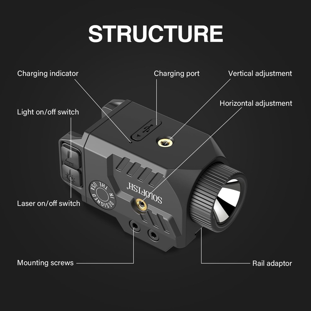 Solofish 800lm Adjustable Pistol Light Laser Blue Combo