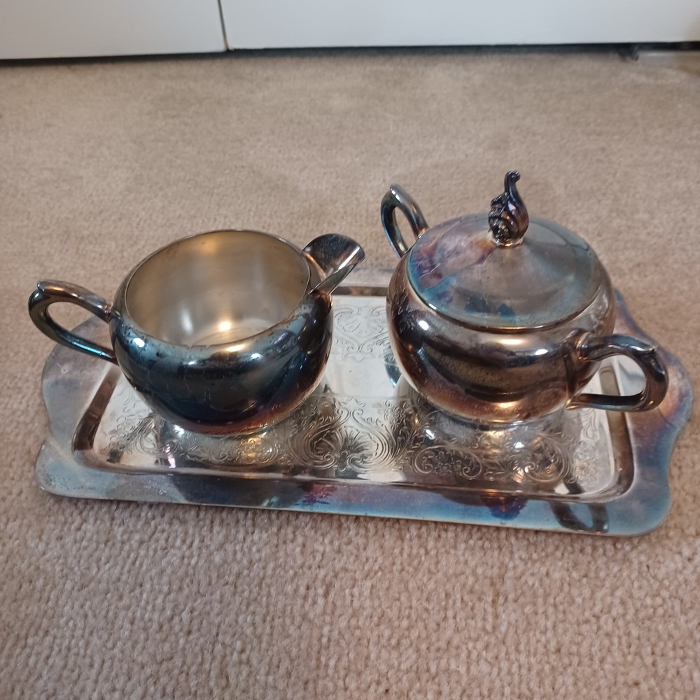 FB Rogers SIlver Company Sugar Bowl Creamer and tray