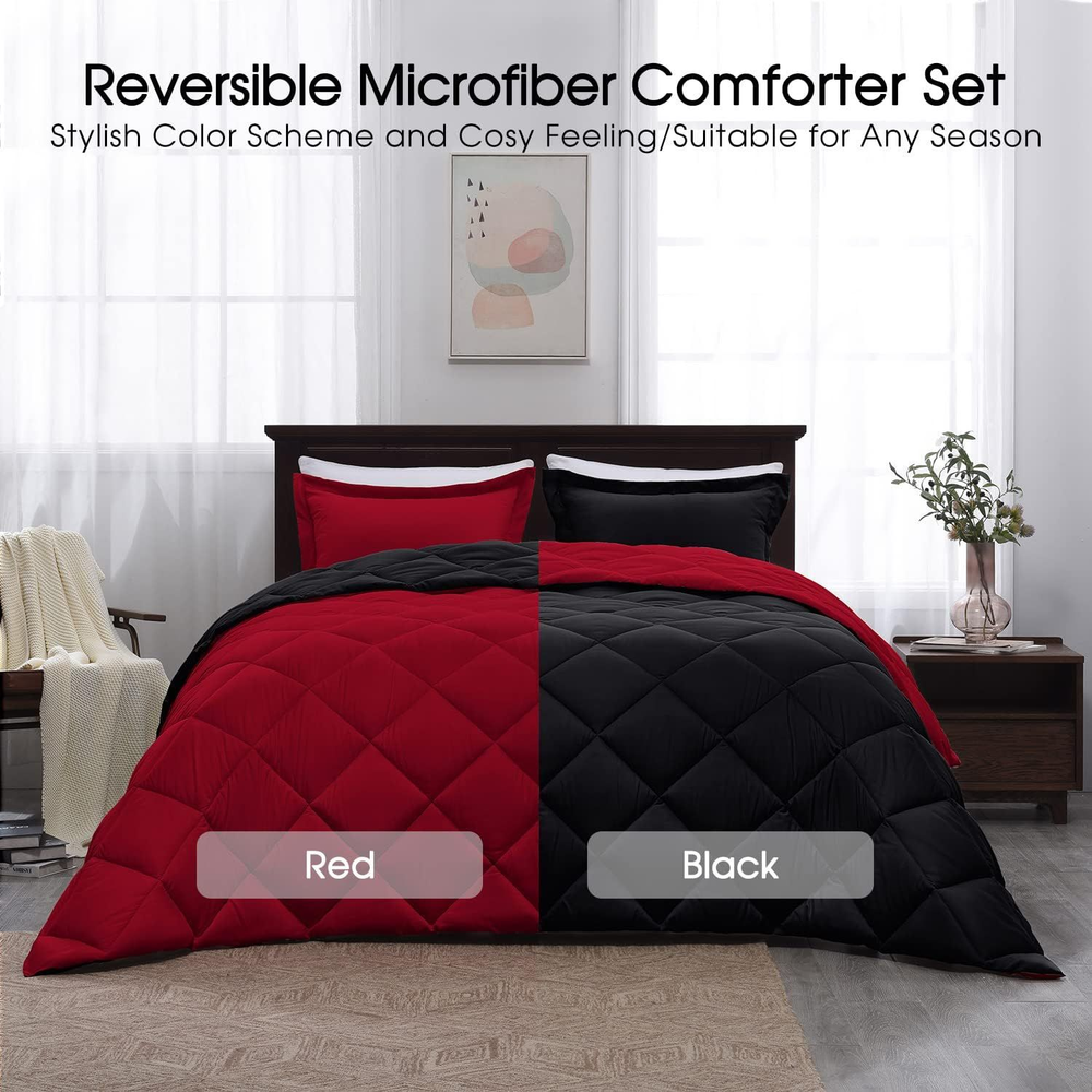 Basic Beyond Queen Comforter Set - Red and Black Queen, Black/Red