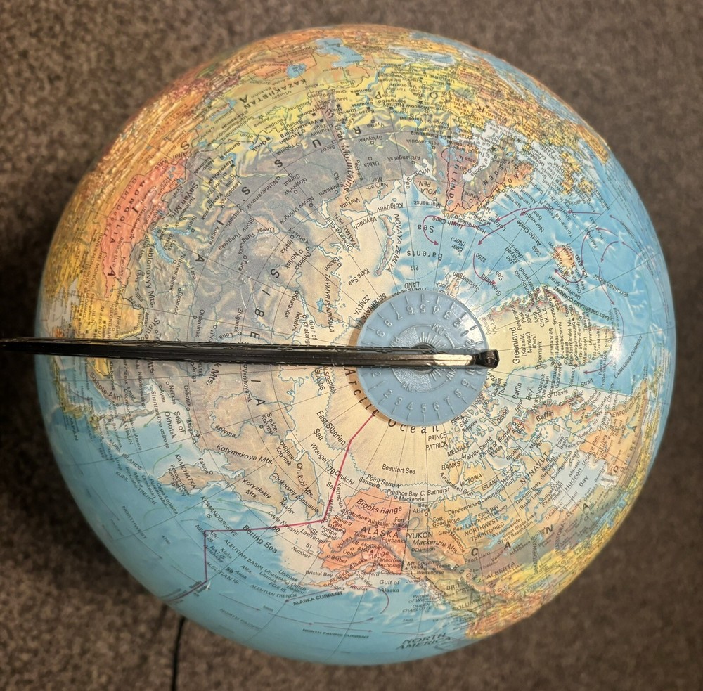 Vtg Replace World Globe Earth Light Up Large 8' Cord Switch EUC Topographical