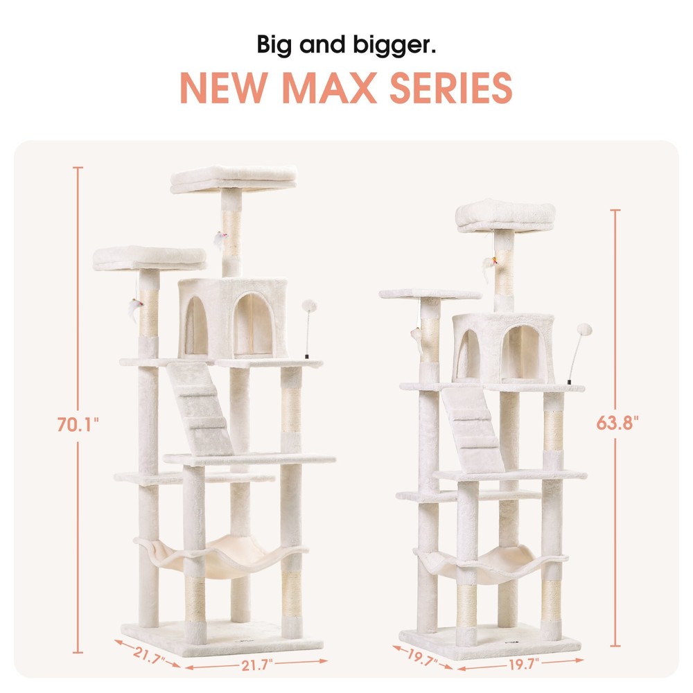 70.1" Cat Tree for Large Cat Climbing Tower Condo Scratching Post Kitty Rest