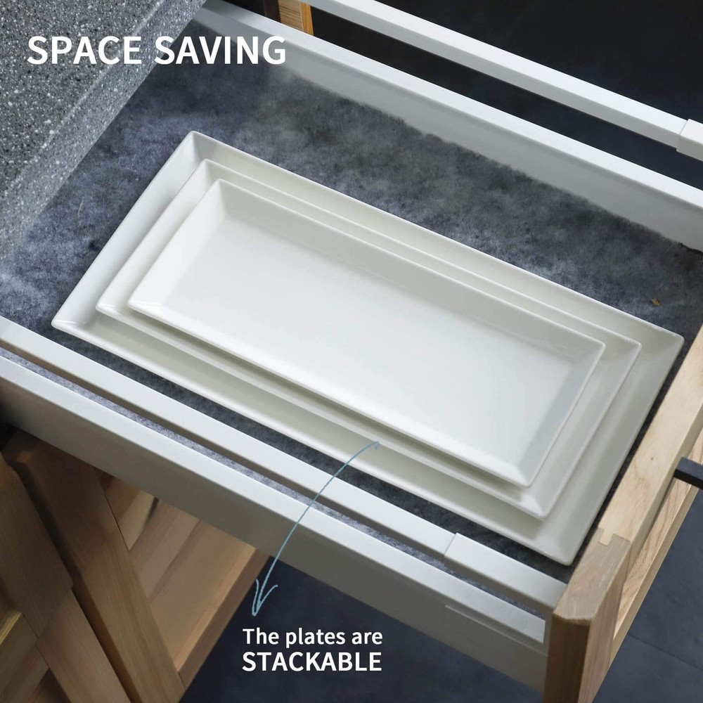 2-Pack Porcelain Rectangular Serving Platters White High-Grade Durable Profes...