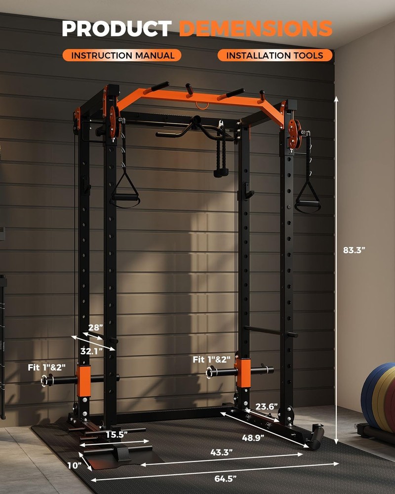 Power Cage 2000LBS Squat Rack for Home Gym Workout with Cable Crossover System