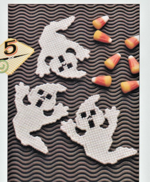 Ghost & Inchworm Fridge Magnet - PLASTIC CANVAS PATTERN - Removed from Book/Mag