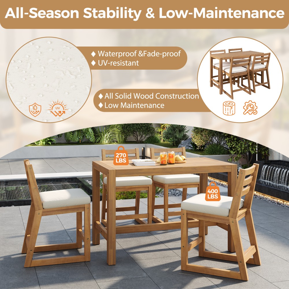 Rustic Patio Bar Set Table Chairs Dining Set Solid Wood Poolside Backyard Porch