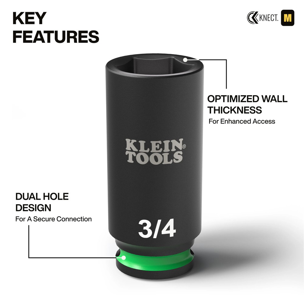 Klein Tools 65109IMPCT KNECT Deep-Well 3/8" Drive Impact Socket Set, SAE, 9 Pc.