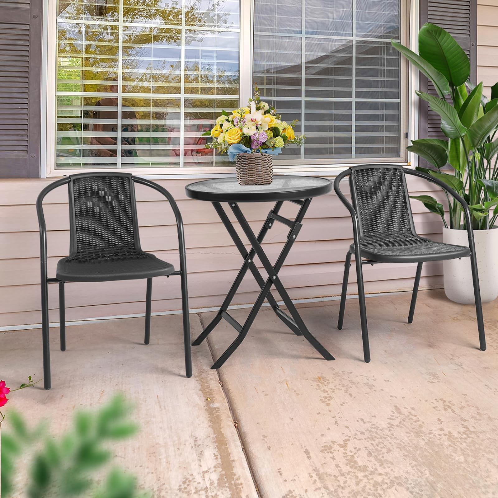 Plastic Stackable Outdoor Dining Chairs Set of 4 Black