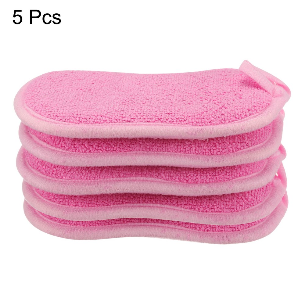5 Pcs Multipurpose Microfiber Kitchen Dish Sponge Scrubber Pads, Pink