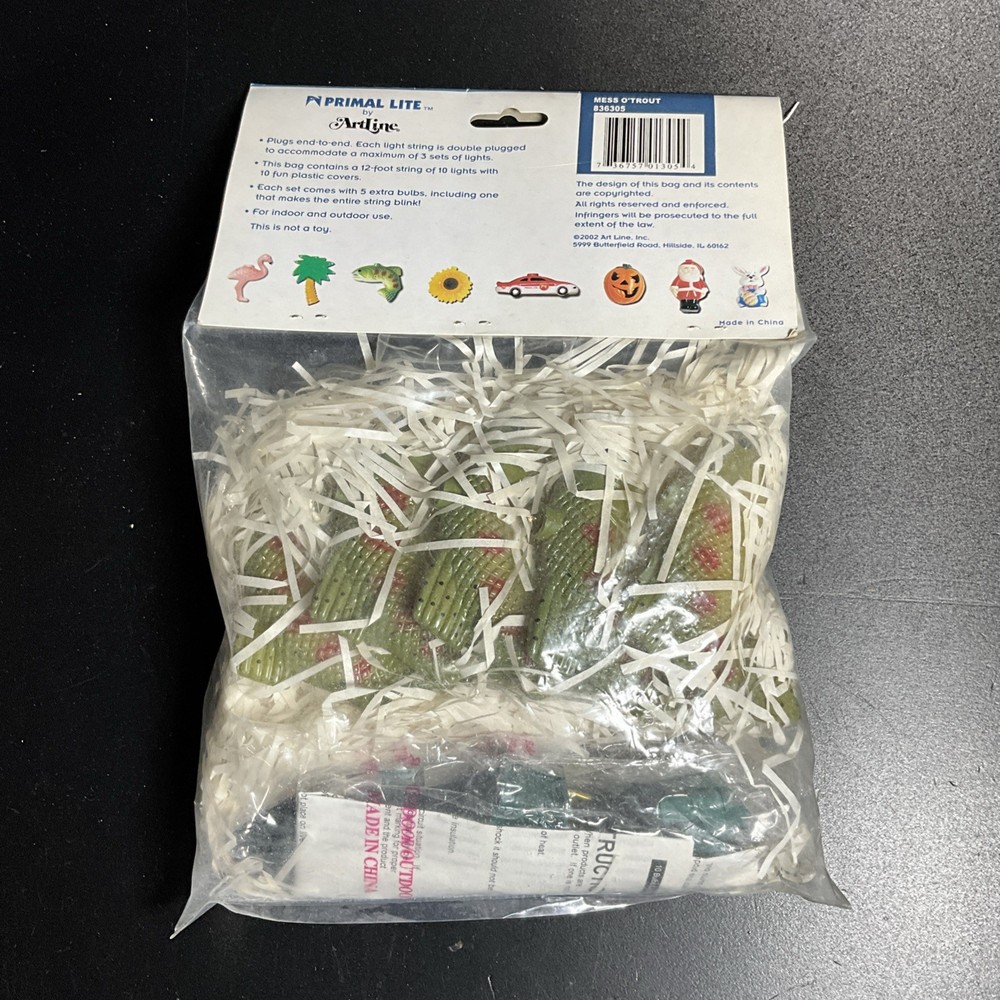 Vintage 2002 Primal Lite Mess'o'Trout Fun Lights String 12Ft String 10 Lights