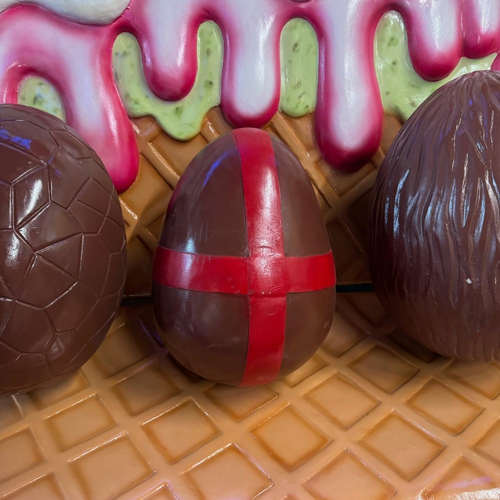Chocolate Easter Egg With Red Ribbon Over Sized Resin Statue Theme Display Prop