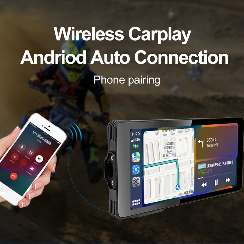 Motorcycle GPS CarPlay Screen Wireless Android Auto 5.5" Touchscreen Waterproof