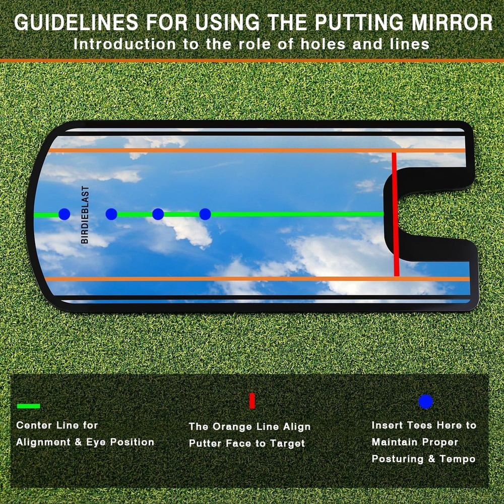 Golf Putting Mirror Training Aid with Putter Line for Practice, Alignment Tool