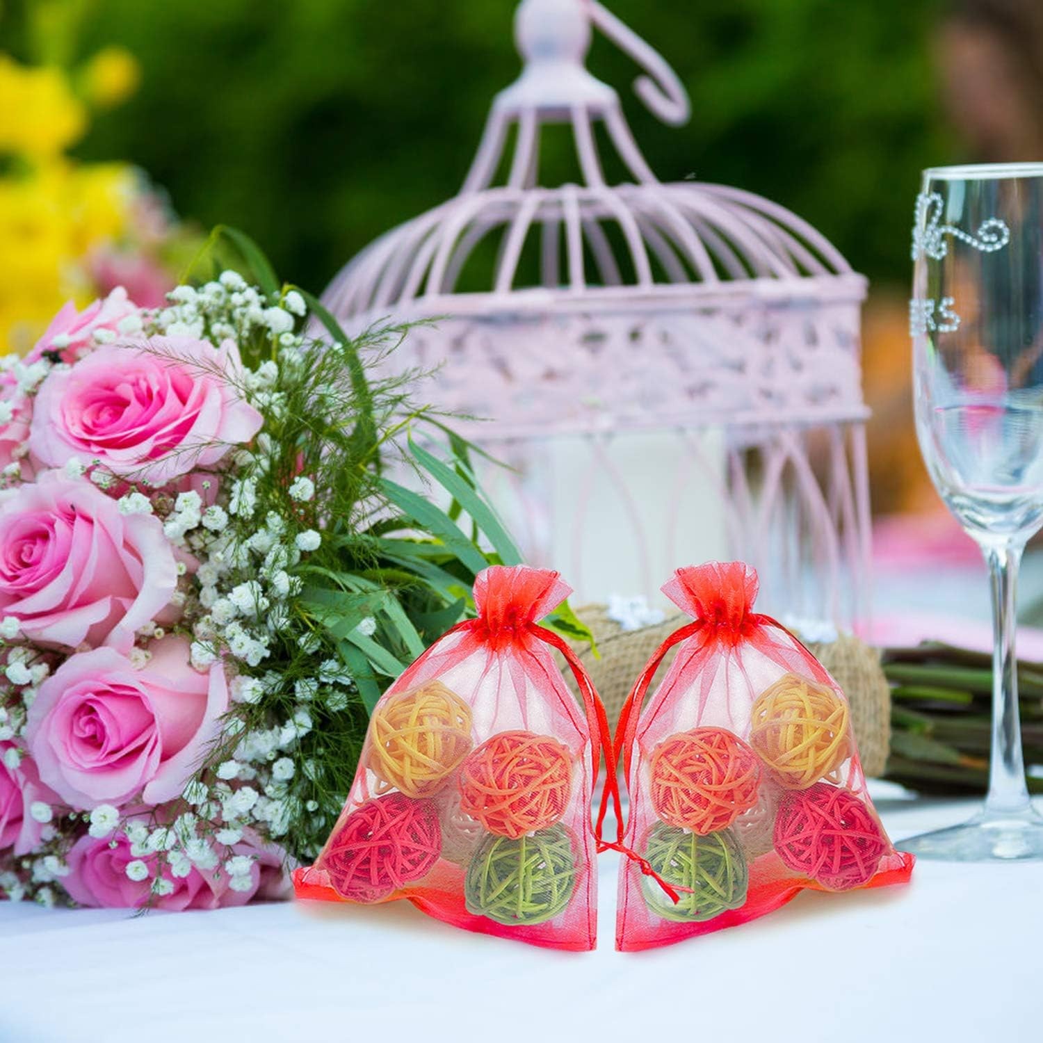 100 Pcs 3x4 Inch Small Mesh Drawstring Bags for Jewelry Party Favors Candy