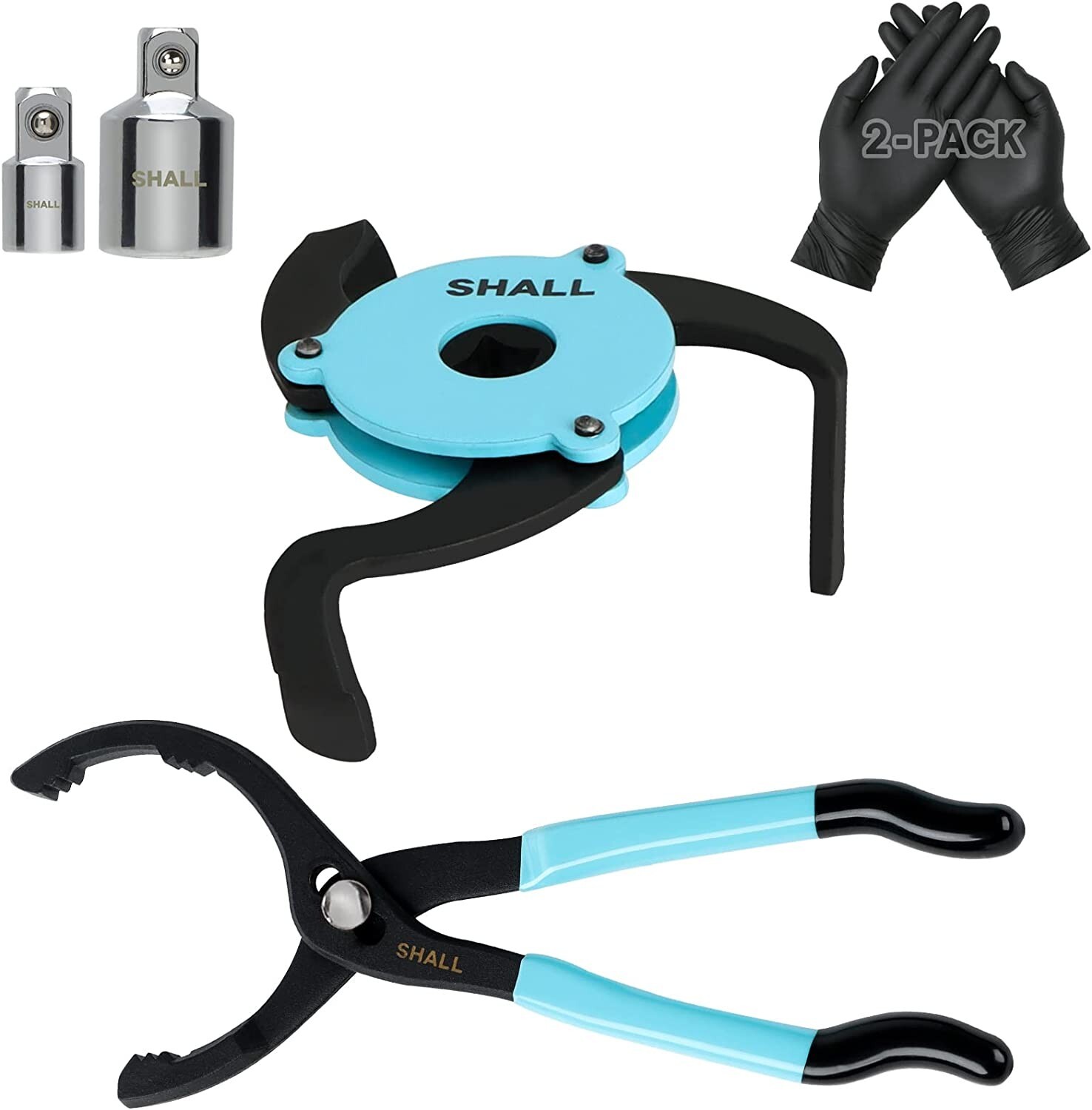 SHALL 4PCS Oil Filter Removal Set,12 In Oil Filter Plier,3-Jaw Oil Filter Wrench