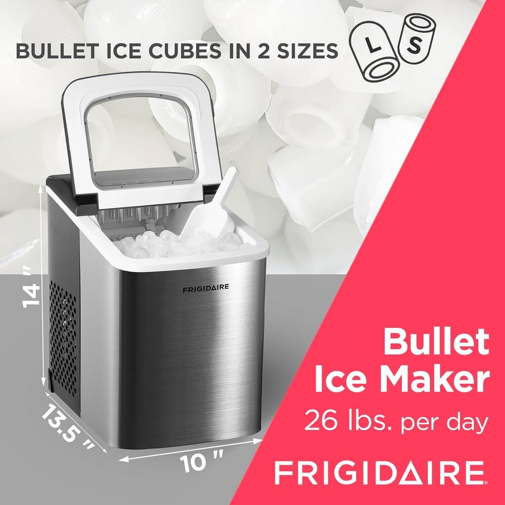 Frigidaire 26 Lbs per day Portable Compact Ice Maker Making Machine, Stainless