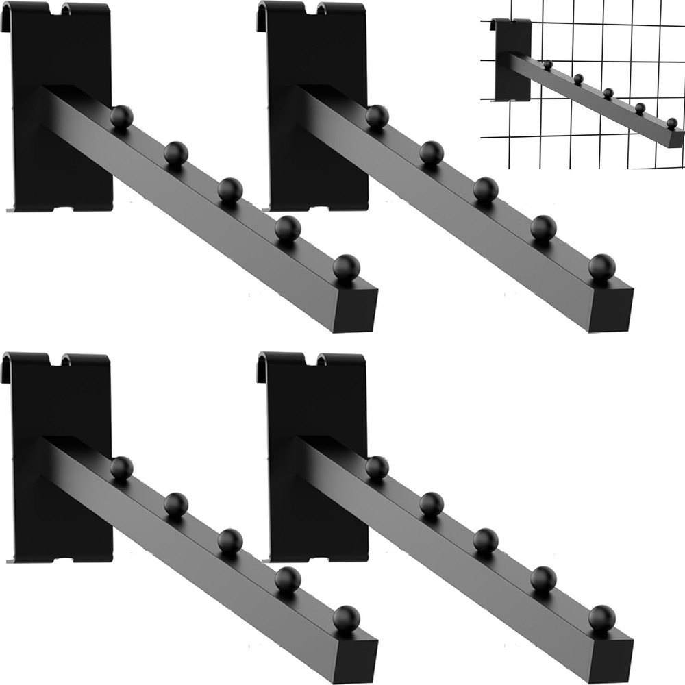 4 Pack Black Gridwall Clothes Hanger with 5 Balls - 12 Inch Rectangular Tube ...