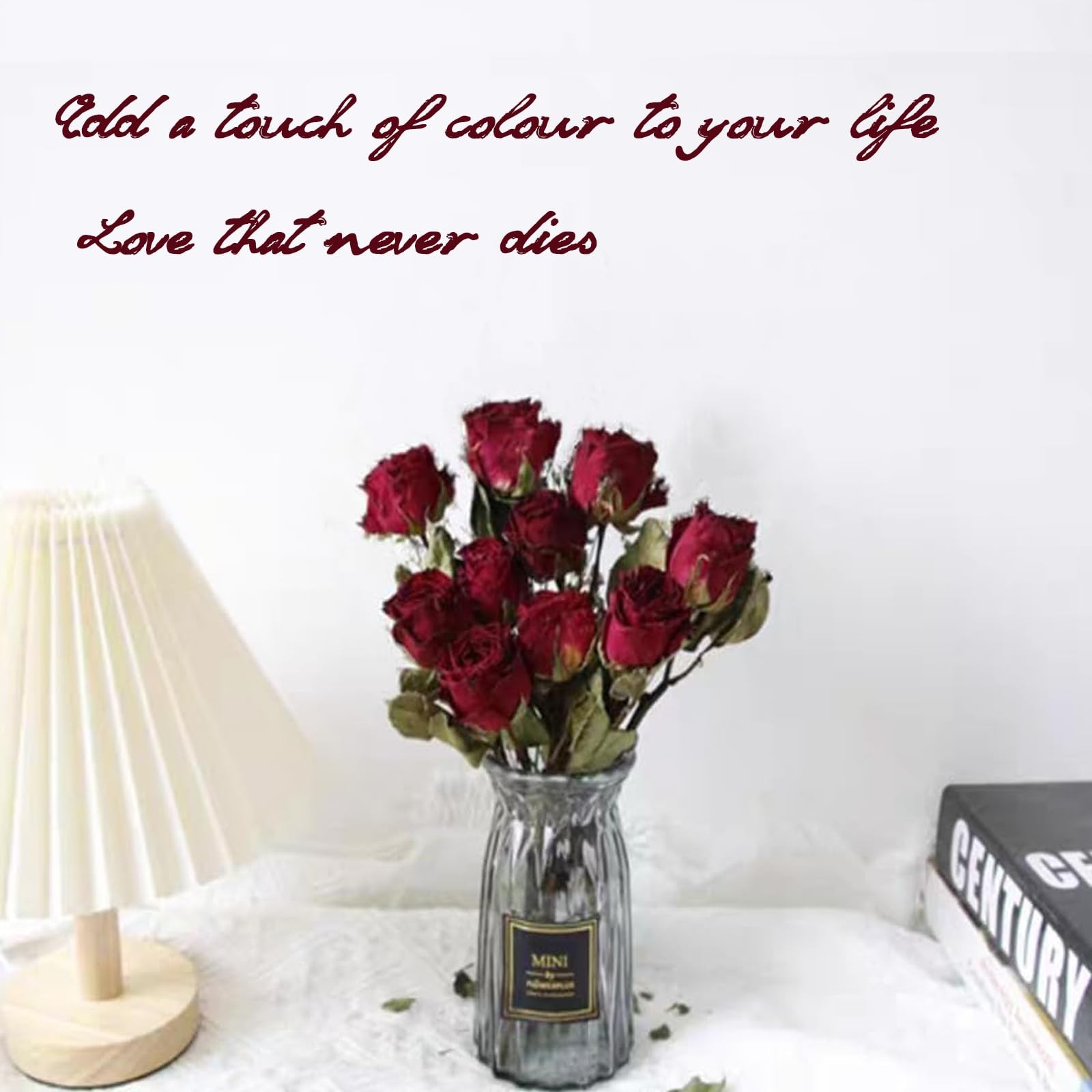 TooGet Natural Dried Flowers Bouquet, 10 Pcs Red Dried Roses Bouquet for Wedd...