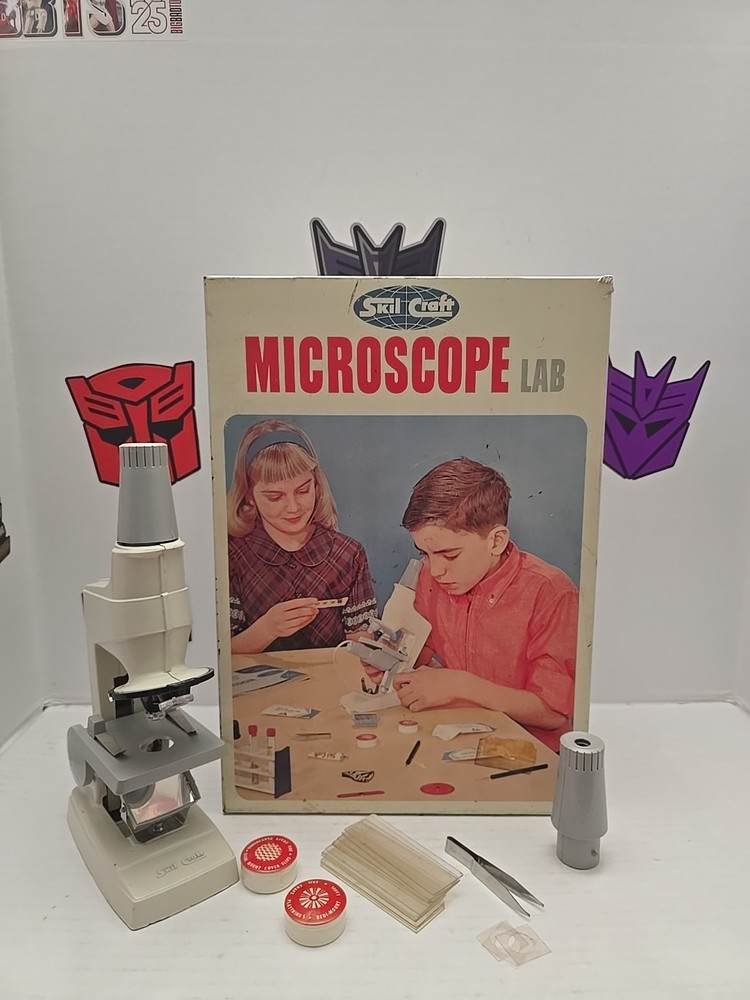Vintage 1960s Skilcraft Microscope Lab Set Prop Metal Case PARTIAL Accessories
