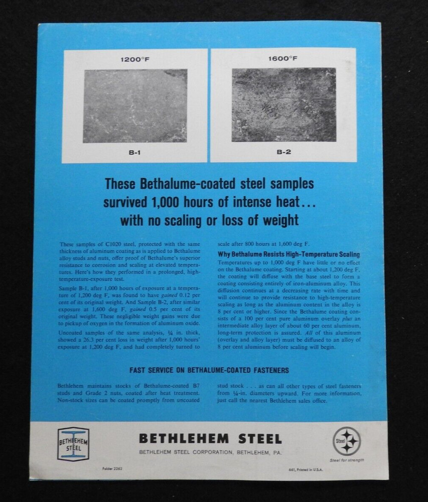 1961 Bethlehem Steel "BETHALUME STUDS & NUTS" Industrial Engineering Brochure