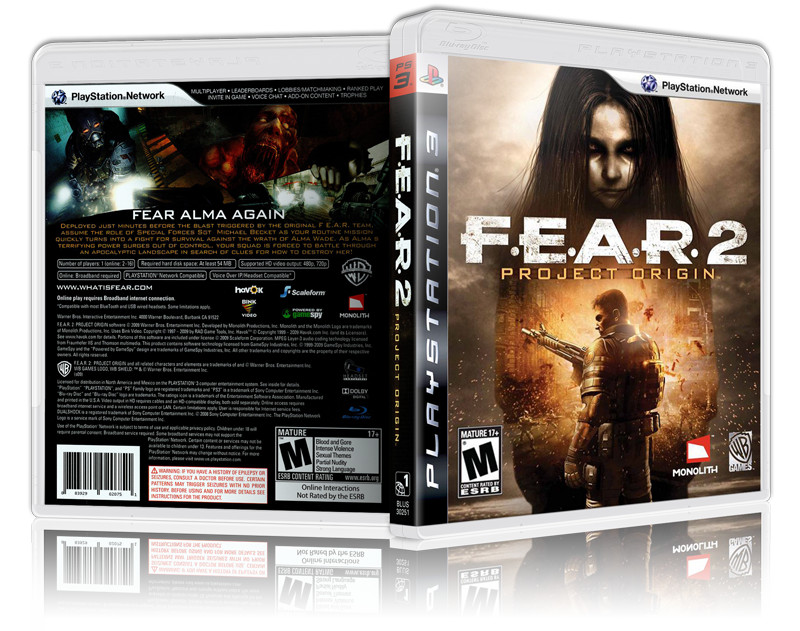F.E.A.R. 2: Project Origin Custom PS3 Cover and Case. NO GAME!!