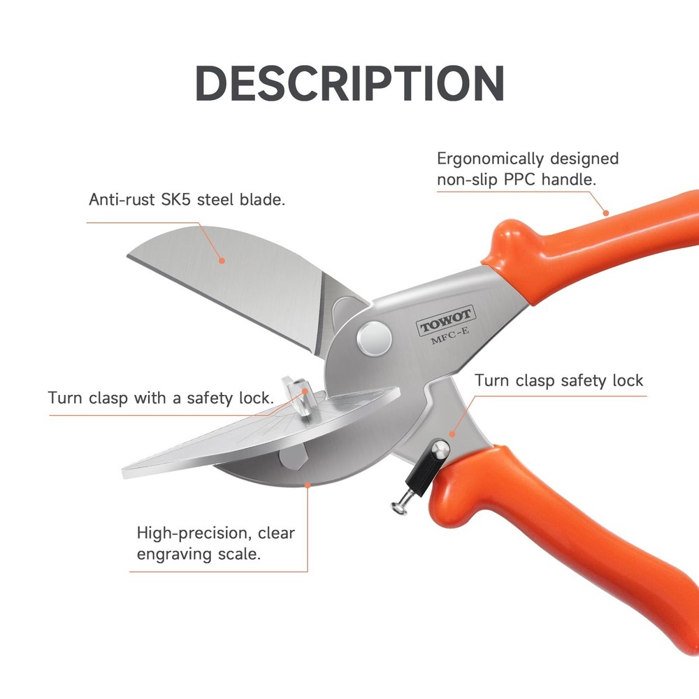 TOWOT Sharp Multi Angle Miter Shear Cutter, Adjustable at 45 To 135 Silver