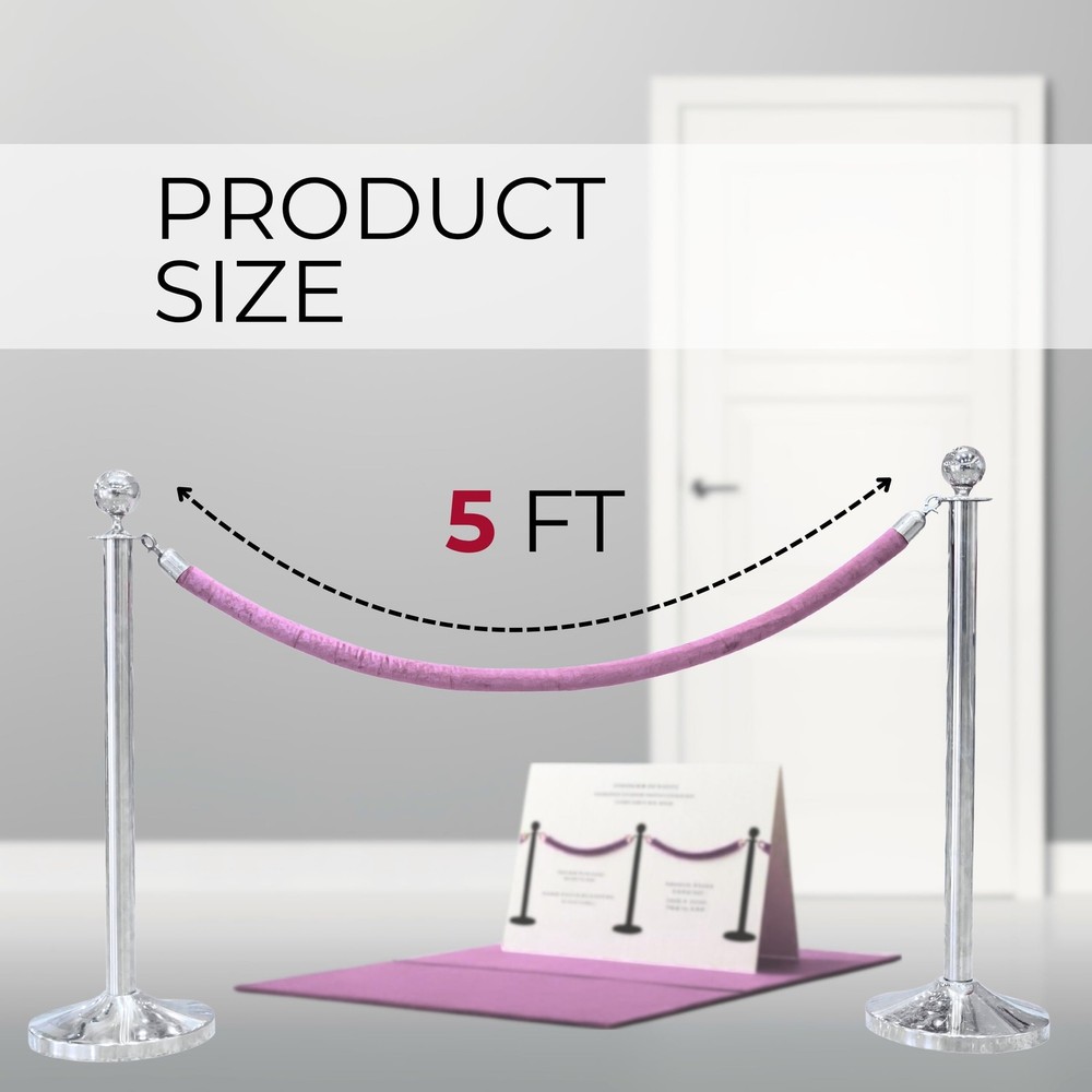 4 PCS Light Pink VIP Ropes 5FT Twisted Barrier Snap Hooks Hotel Crowd Queue